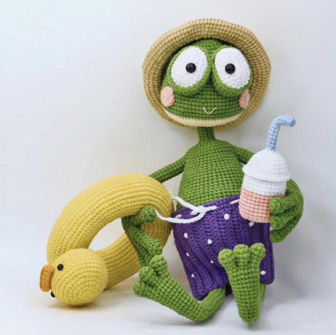 手工编织青蛙玩偶, 定制海滩 amigurumi 香蕉救生圈